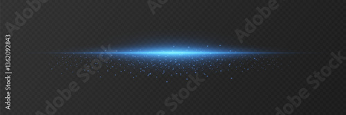 Horizontal light effect, glare and flashes of light. On a transparent background.