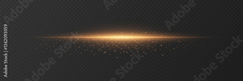 Horizontal light effect, glare and flashes of light. On a transparent background.