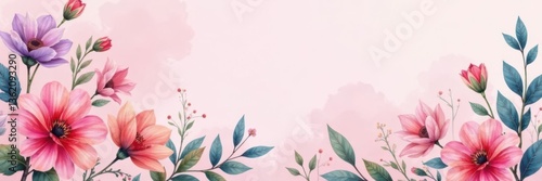 Wallpaper Mural Watercolor floral design with intricate leaf pattern on pastel pink background, whimsical designs, pastel colors Torontodigital.ca