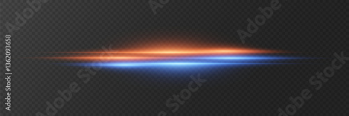 Horizontal light effect, glare and flashes of light. On a transparent background.