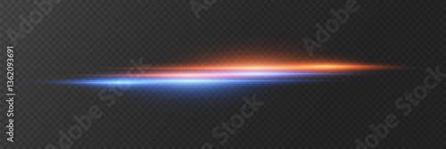 Horizontal light effect, glare and flashes of light. On a transparent background.