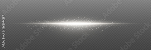 Horizontal light effect, glare and flashes of light. On a transparent background.