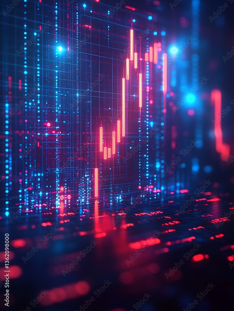 Obraz premium Digital Stock Chart, Rising Trend, Abstract Background