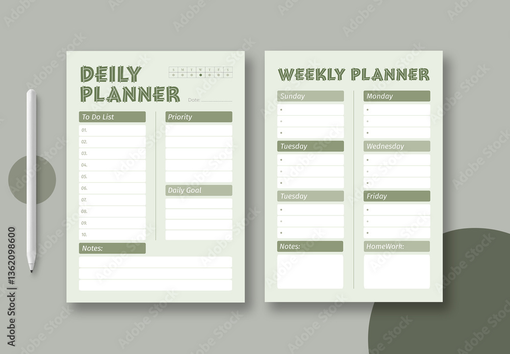 Daily And Weekly Planner Layout Stock Template | Adobe Stock