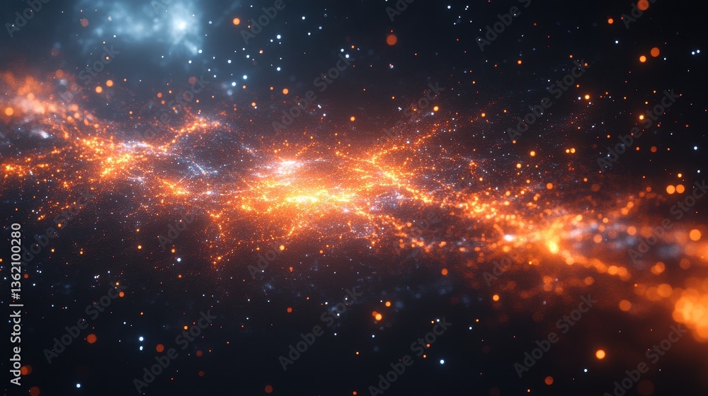 Fototapeta premium A glowing nebula stretches across a dark expanse of space