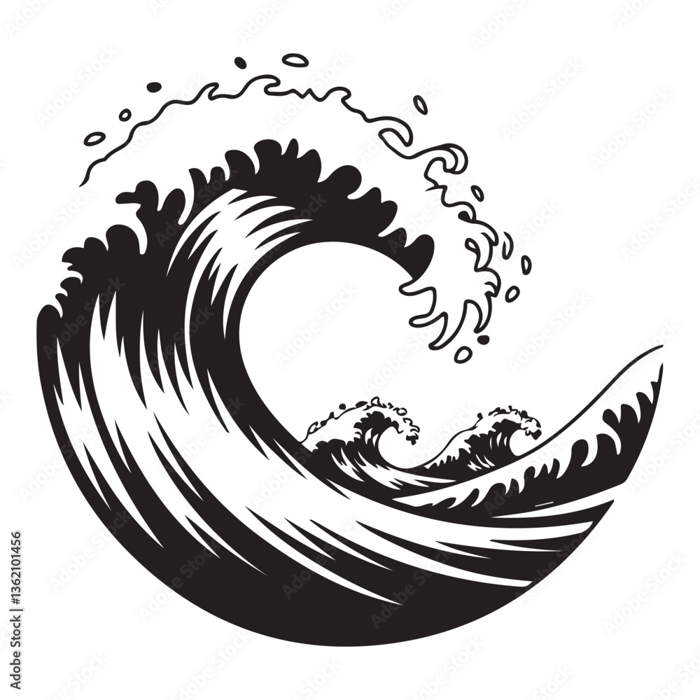 Naklejka premium sea wave silhouette Black isolated on white background. Nature ocean graphic symbol vector illustration. with white background