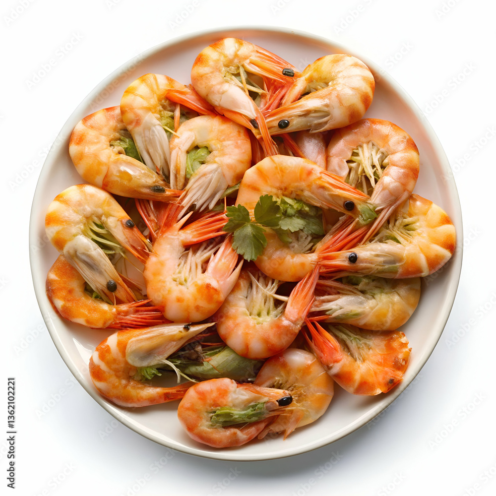 Plate of shrimp isolated on transparent background
Plate of shrimp isolated on transparent background