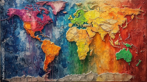 A generative AI artwork depicting the global population, each nation represented by diversely colored ethnicities and cultures. 