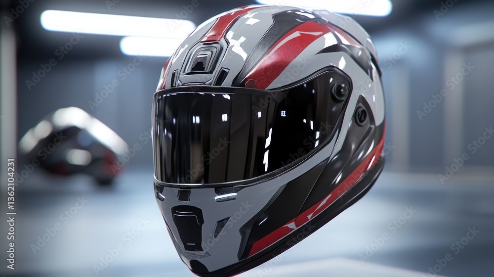 Futuristic Motorcycle Helmet Design: Red, White, and Black Glossy Finish Futuristic Motorcycle Helmet Design: Red, White, and Black Glossy Finish
