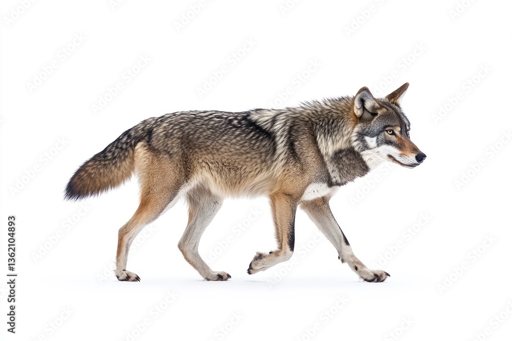 Fototapeta premium Wolf Walking on White Background in Winter Wildlife Photography