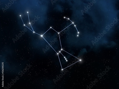 Obraz na płótnie Orion the Hunter constellation in space isolated. Stars connected by lines in the night sky. Astrological image. w salonie