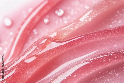 Photo of Fresh lip gloss smear of bright pink color. Background texture for backdrops or mapping