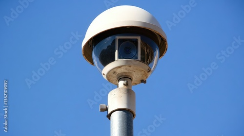 Outdoor Security Camera Against a Clear Blue Sky