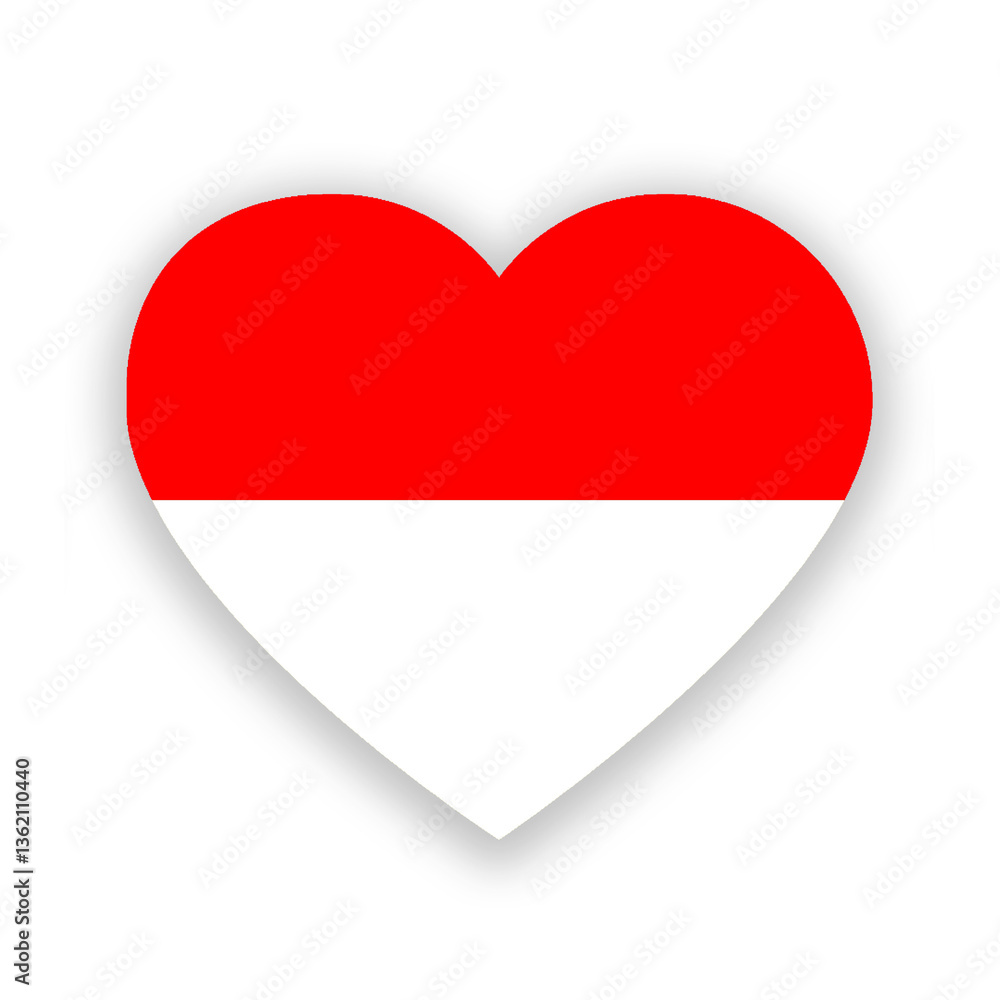 Indonesia national flag in heart shape isolated on white. Illustration Indonesia national flag in heart shape isolated on white. Illustration