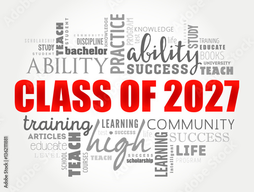 Class of 2027 - the group of students who graduated from high school or college in the year 2027, word cloud concept background