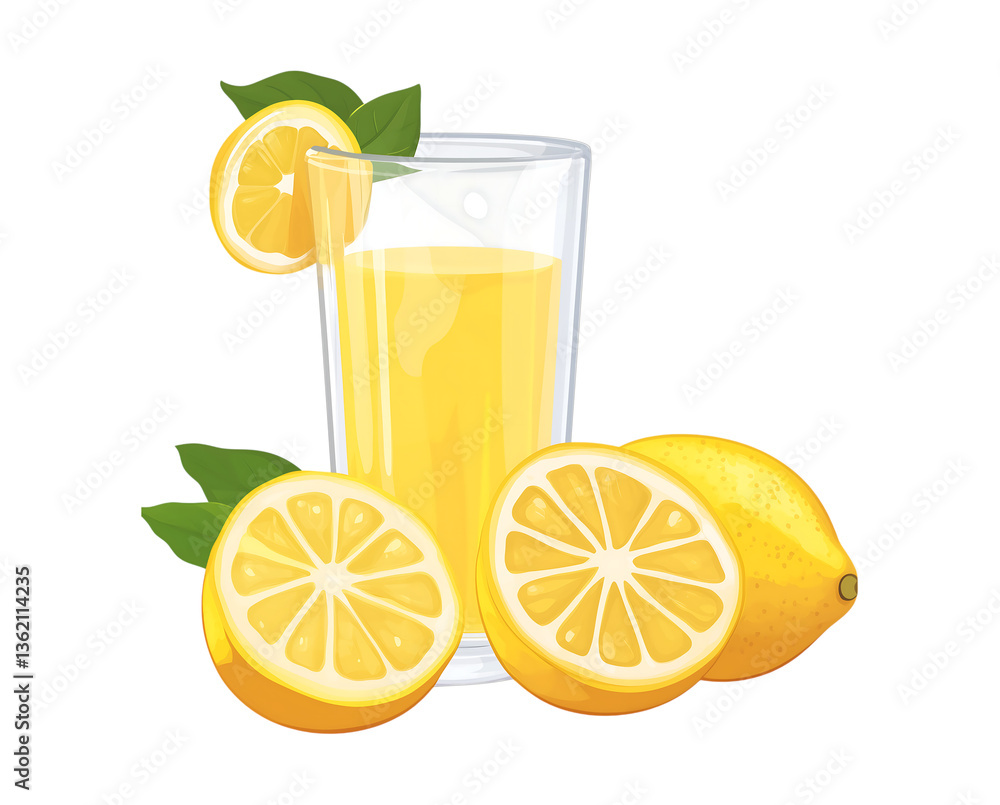 Illustration of Glass of lemon drink and slice of lemon fruit isolated on transparent background Illustration of Glass of lemon drink and slice of lemon fruit isolated on transparent background