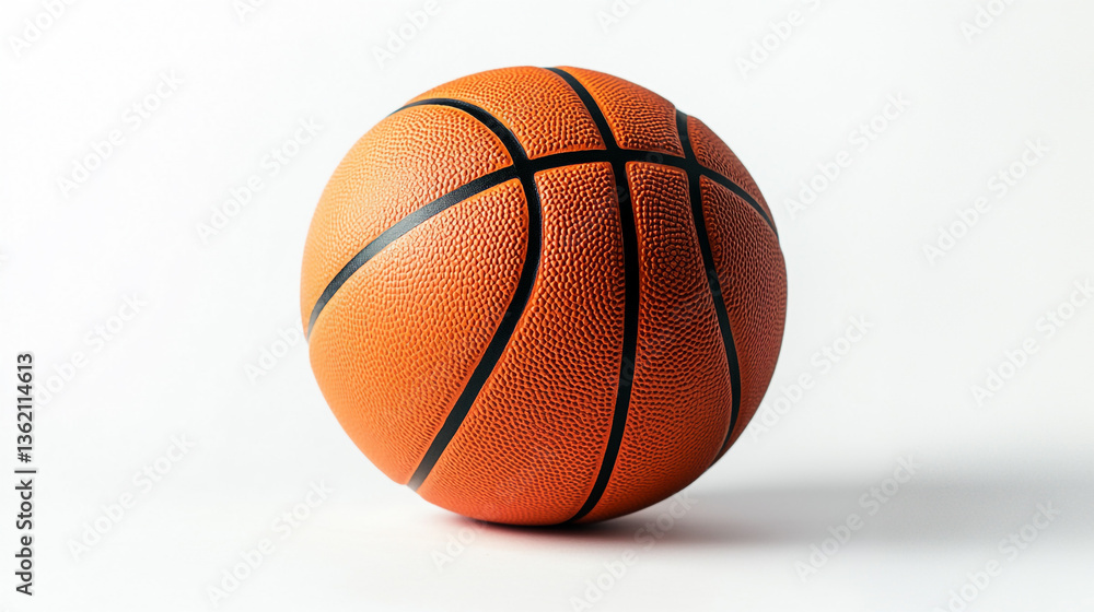 Fototapeta premium An orange basketball with black lines is sitting on a white surface in a studio environment