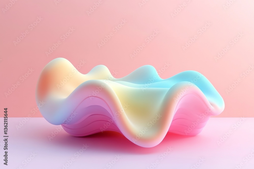 Abstract Multi-Colored Wavy Sculpture on Pink Background Abstract Multi-Colored Wavy Sculpture on Pink Background