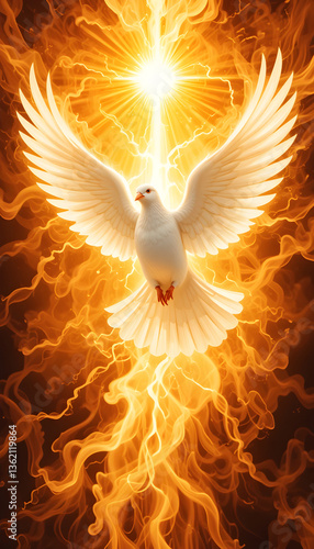 Holy Spirit Dove Fire Abstract Art Pentecost Flying Background Design Vibrant Flames
