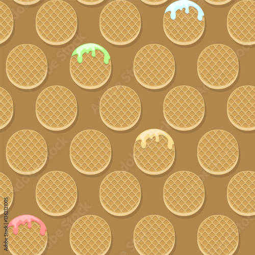 Seamless patterns of the circle waffles or cookies. light pink background for fabric, print, textile, game, wallpaper or more...