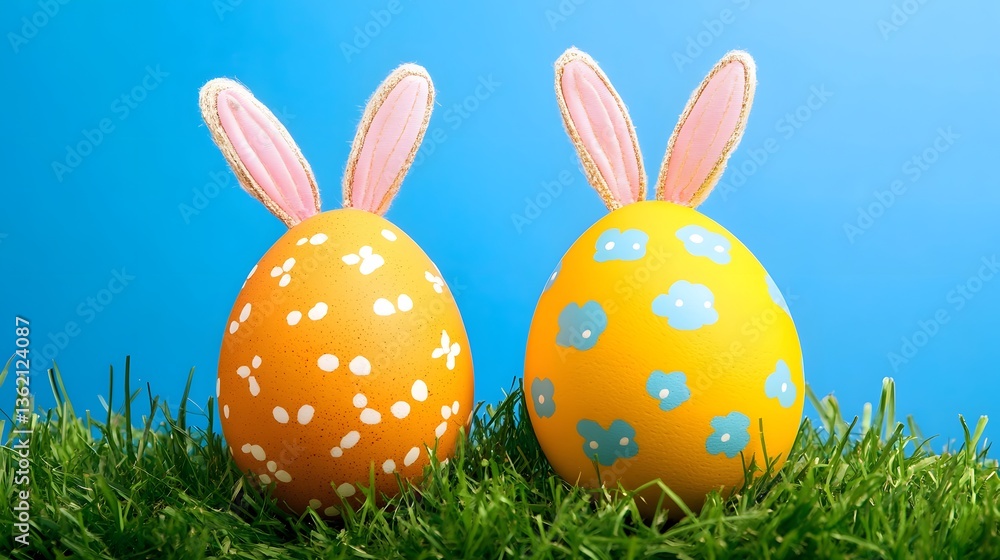 Adorable Easter Bunny Eggs in Grass, Spring Holiday Decor Adorable Easter Bunny Eggs in Grass, Spring Holiday Decor
