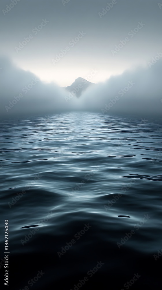 Obraz premium Misty Seascape with Distant Mountain Silhouette