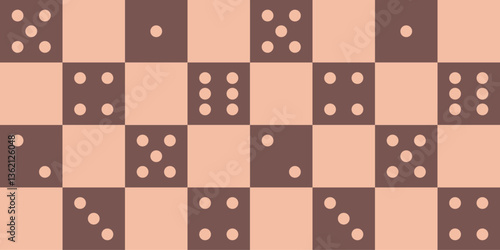 Seamless checkered pattern with dice dot design in pastel brown, beige colors. Modern alternating squares motif backdrop for textile, wrapping paper, fabric, wallpaper, cover.