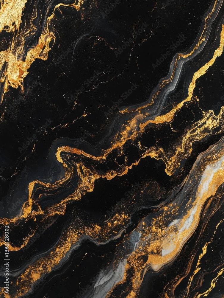 Fototapeta premium Luxurious Black and Gold Abstract Marble Texture with Glittering Metallic Accents for Elegant and Sophisticated Designs