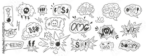 Negative expressions and bad words commonly used in social media posts vector.