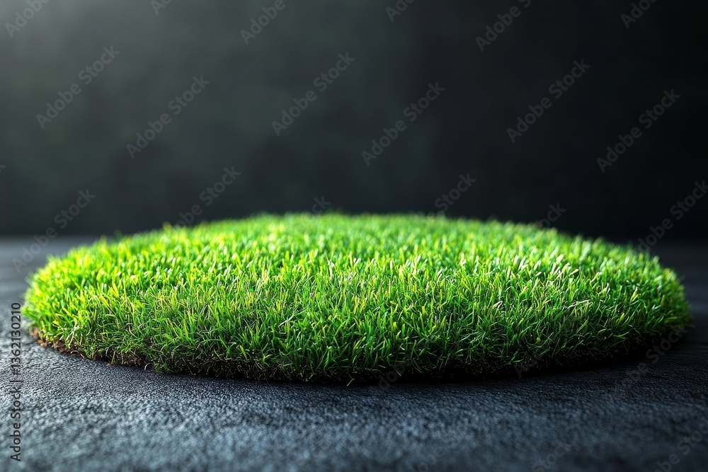 Fototapeta premium Fresh Green Grass Circle on Dark Surface