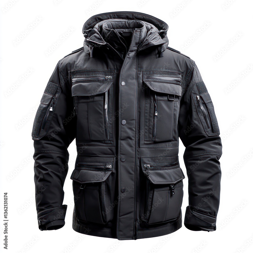 Stylish Black Winter Jacket with Many Pockets for Outdoor Activities Stylish Black Winter Jacket with Many Pockets for Outdoor Activities