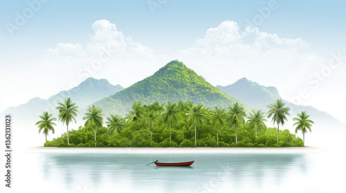 Tropical island paradise palm trees boat and crystalclear turquoise water scenic