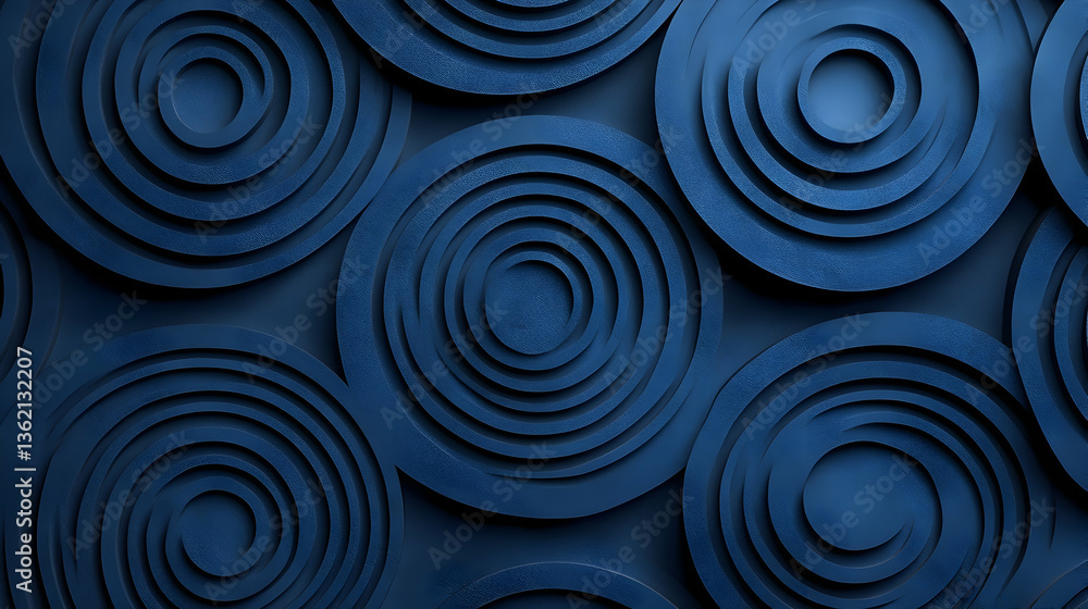 Blue concentric circles create a textured, dimensional, spiral-like abstract design