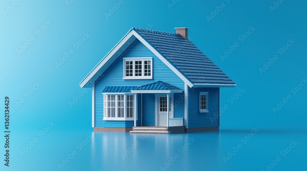 Blue house model with modern architecture and clear blue background ideal for real estate or home design concepts Blue house model with modern architecture and clear blue background ideal for real estate or home design concepts