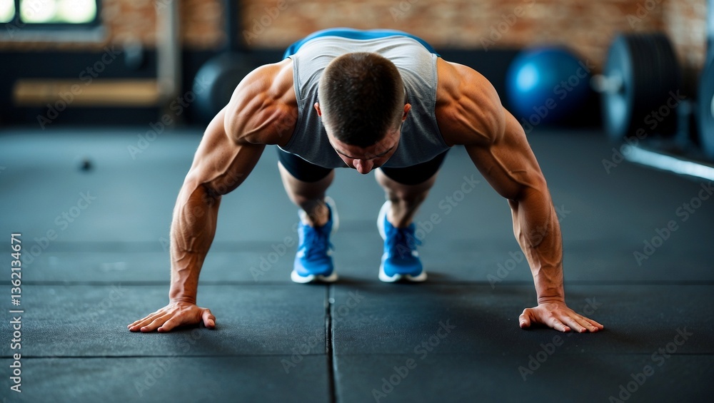 Athlete showcasing strength and endurance through pushups Athlete showcasing strength and endurance through pushups