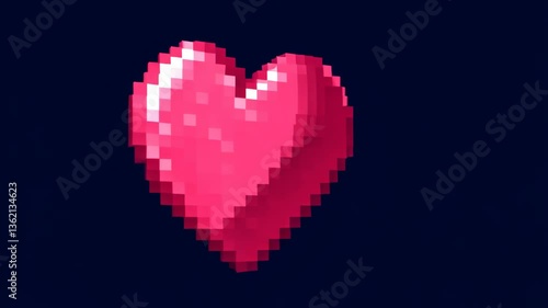 pixelated heart graphic in vibrant pink against dark background  