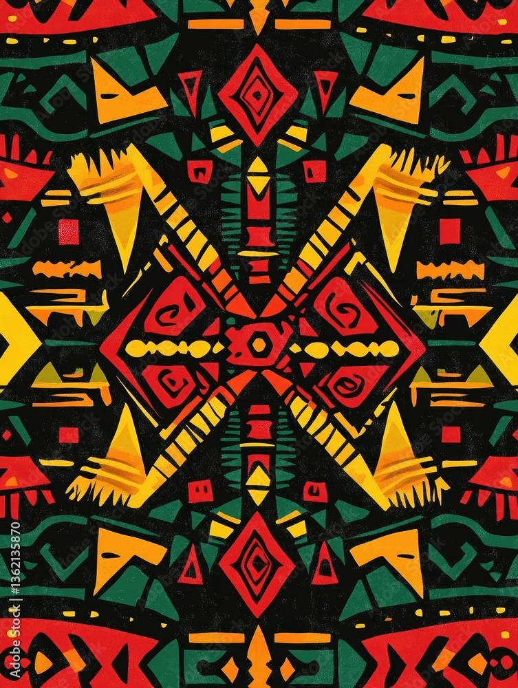 vibrant african tribal pattern seamless ethnic background with abstract symbols in red yellow green vibrant african tribal pattern seamless ethnic background with abstract symbols in red yellow green