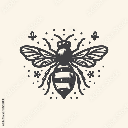 Vintage Honey bee editable vector logo. Hand drawn engraving style illustrations.	Vector illustration of a black bee icon in a silhouettes style. 