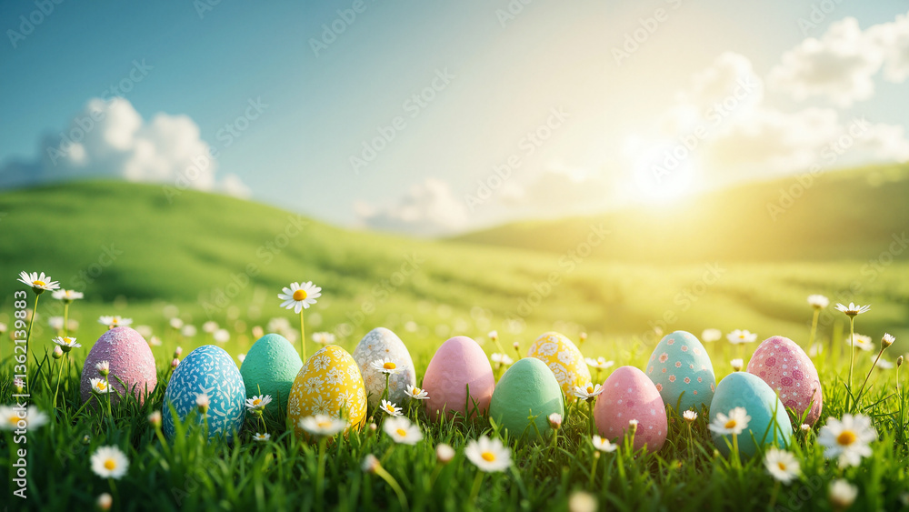 Vibrant Easter Celebration: Colorful Eggs and Wildflowers Isolated on Transparent Background for Marketing and Seasonal Promotions