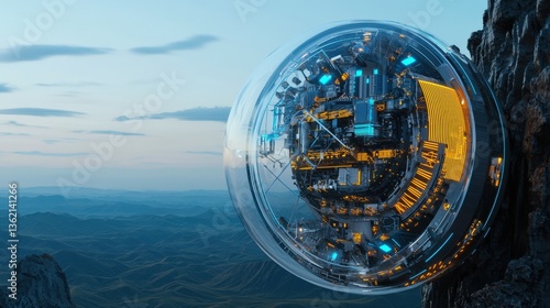 Wallpaper Mural A stunning futuristic orb suspended over a vast alien landscape, showcasing advanced technology and vibrant colors, set against a dramatic sky. Torontodigital.ca