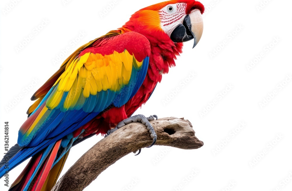 Fototapeta premium Vibrant Scarlet Macaw Parrot Perching on Branch with Colorful Plumage
