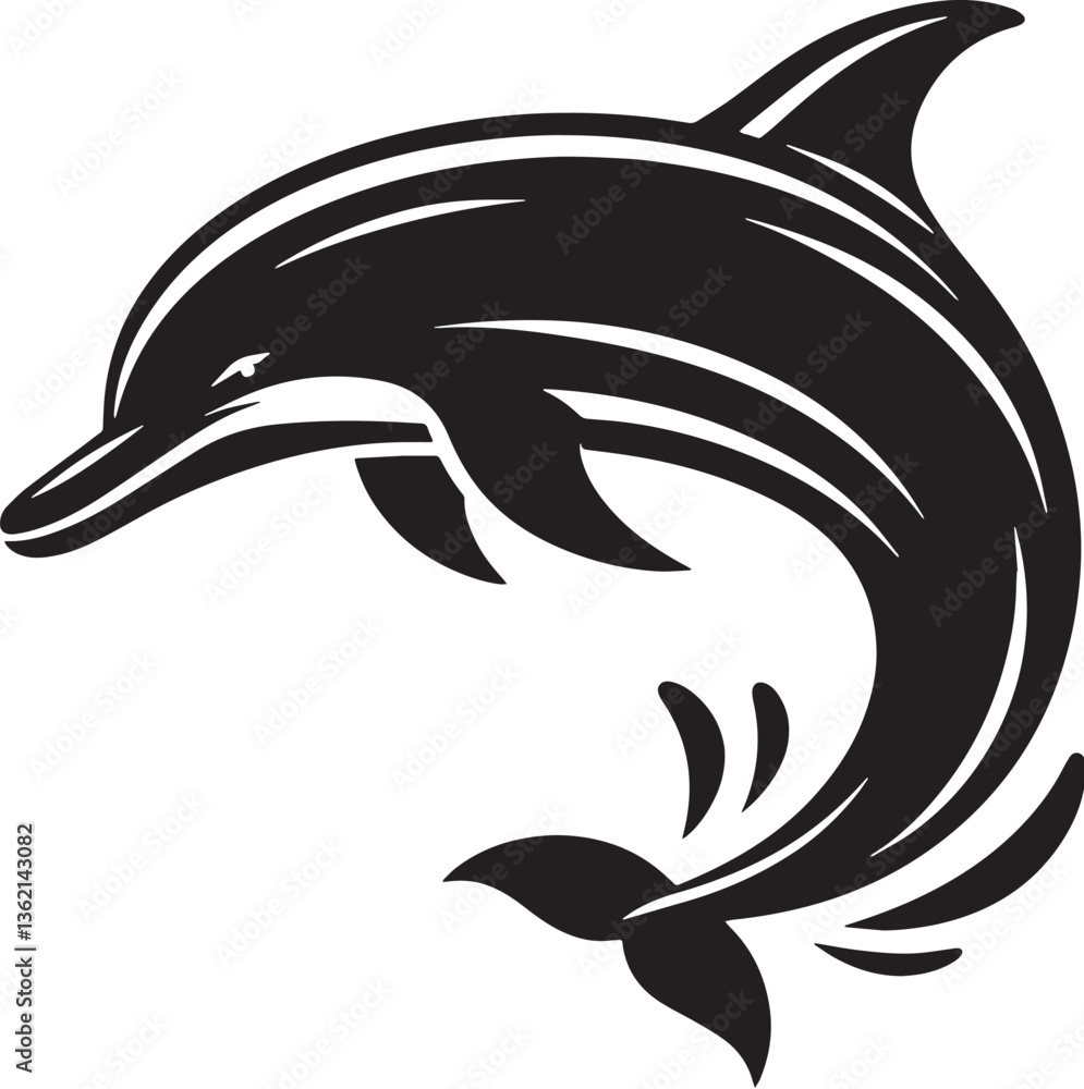 Naklejka premium Black Color Dolphin Silhouette Vector Illustration, Solid White Background