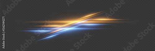 Horizontal light effect, glare and flashes of light. On a transparent background.