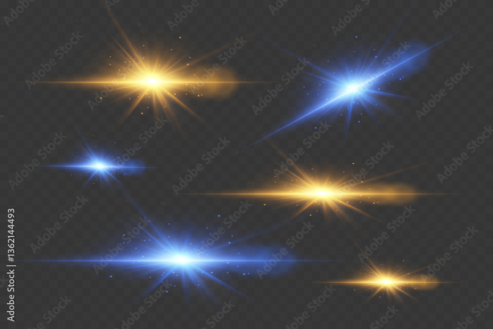 Obraz premium Flashes of light, glare and explosion effect. On a transparent background.
