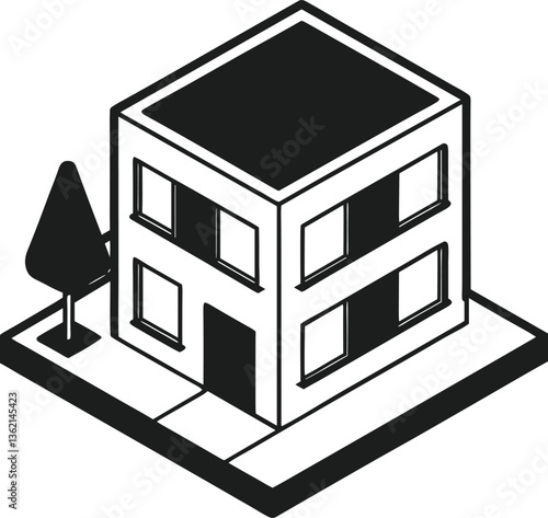 Isometric Modern Building Silhouette – Vector Illustration