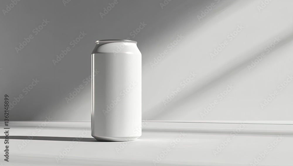 Blank white can on white surface Blank white can on white surface