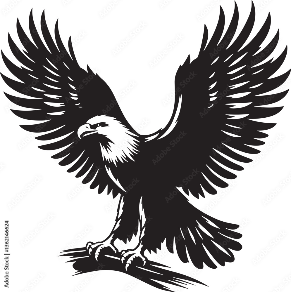 Obraz premium Black Color Eagle Silhouette Vector Illustration, Solid White Background