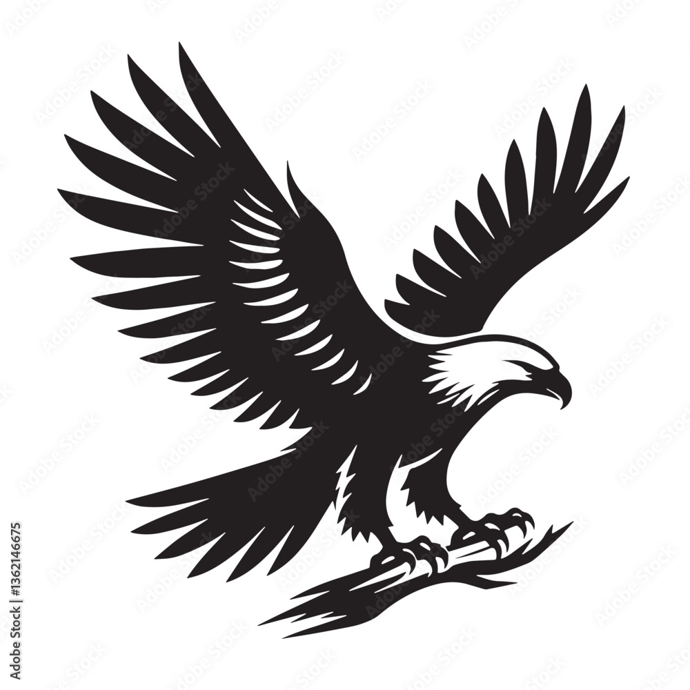 Fototapeta premium Black Color Eagle Silhouette Vector Illustration, Solid White Background