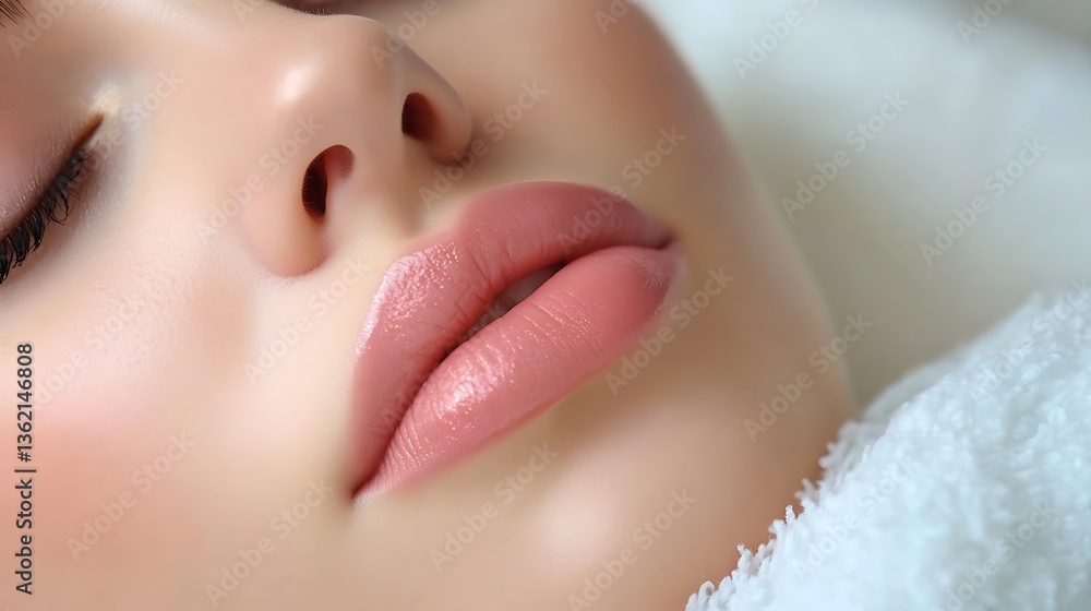 Obraz premium Close up shot of a person lips and nose lying down