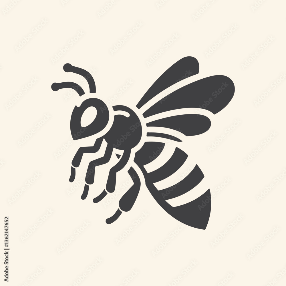 Fototapeta premium Honey bee editable vector logo. Hand drawn engraving style illustrations. Vector illustration of a black bee icon in a silhouettes style. 
